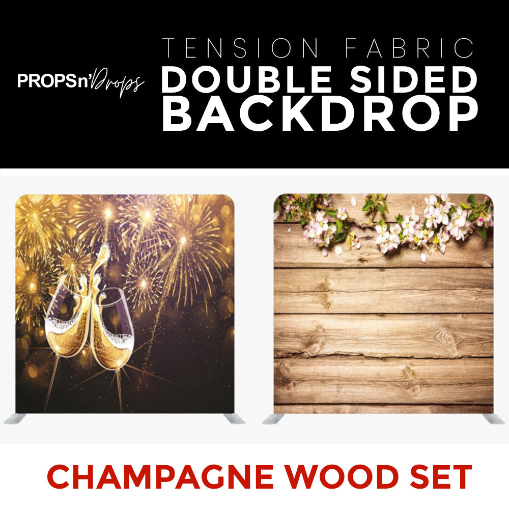 Champagne Wood Set Double Sided Tension Fabric Photo Booth Backdrop