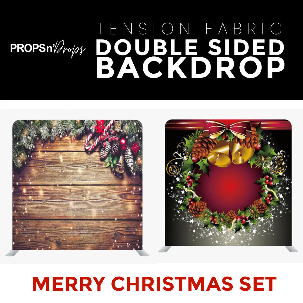 Merry Christmas Set1 Double Sided Tension Fabric Photo Booth Backdrop