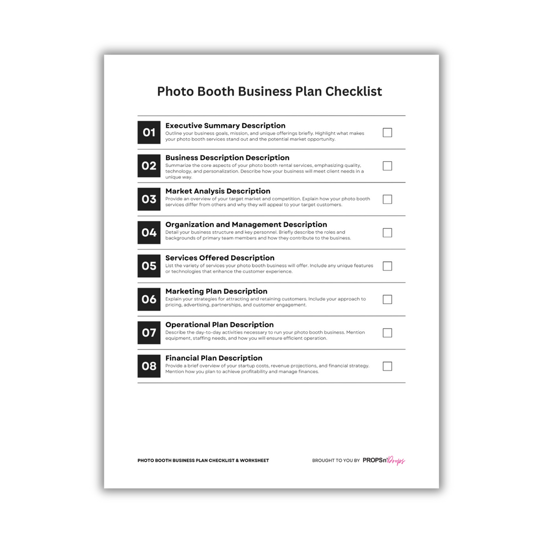 Photo Booth Business Plan Checklist & Worksheet PDF (Free)